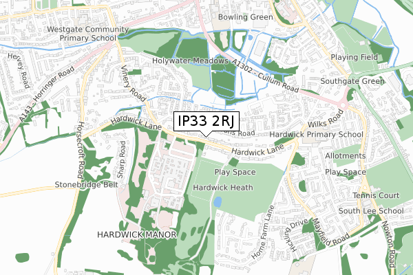 IP33 2RJ map - small scale - OS Open Zoomstack (Ordnance Survey)