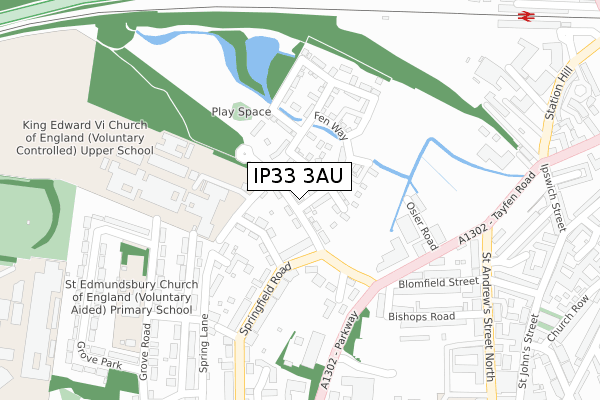 IP33 3AU map - large scale - OS Open Zoomstack (Ordnance Survey)