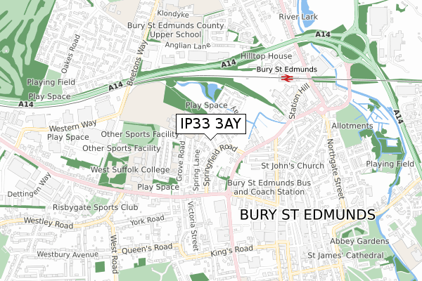 IP33 3AY map - small scale - OS Open Zoomstack (Ordnance Survey)