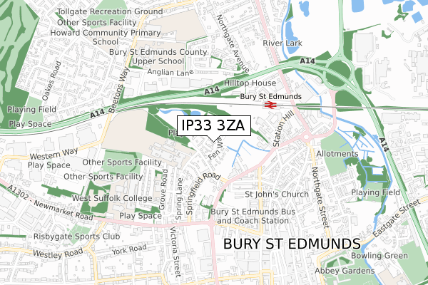 IP33 3ZA map - small scale - OS Open Zoomstack (Ordnance Survey)