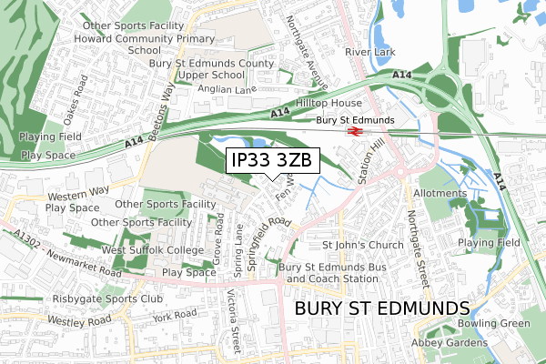 IP33 3ZB map - small scale - OS Open Zoomstack (Ordnance Survey)