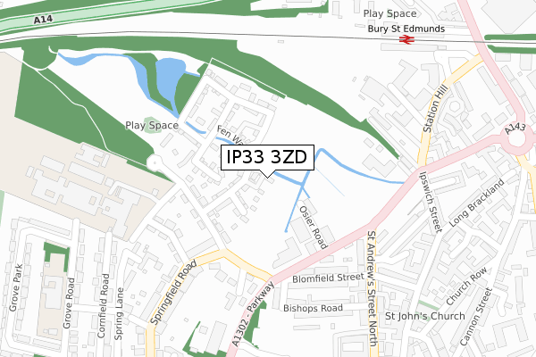 IP33 3ZD map - large scale - OS Open Zoomstack (Ordnance Survey)