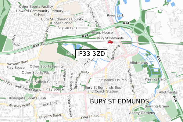 IP33 3ZD map - small scale - OS Open Zoomstack (Ordnance Survey)
