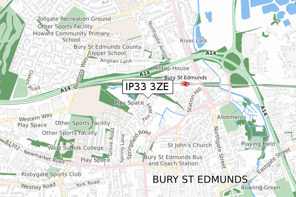 IP33 3ZE map - small scale - OS Open Zoomstack (Ordnance Survey)