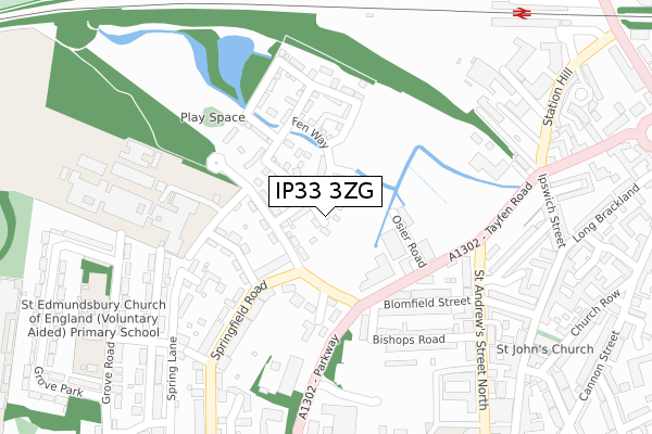 IP33 3ZG map - large scale - OS Open Zoomstack (Ordnance Survey)