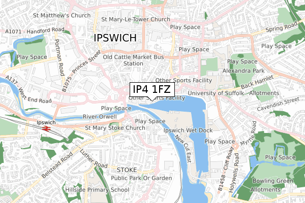 IP4 1FZ map - small scale - OS Open Zoomstack (Ordnance Survey) IP4 1FZ map - small scale - OS Open Zoomstack (Ordnance Survey)