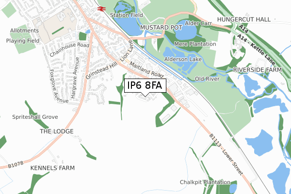 IP6 8FA map - small scale - OS Open Zoomstack (Ordnance Survey)