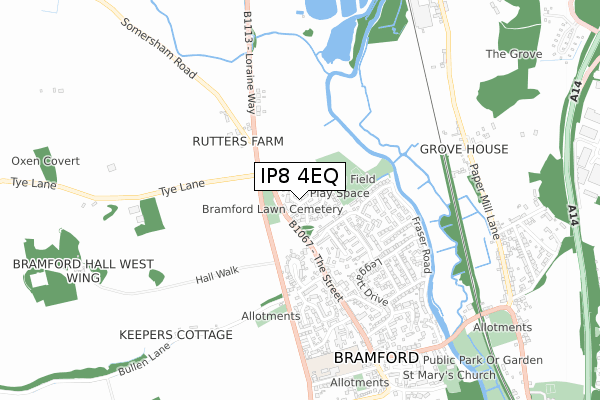 IP8 4EQ map - small scale - OS Open Zoomstack (Ordnance Survey) IP8 4EQ map - small scale - OS Open Zoomstack (Ordnance Survey)