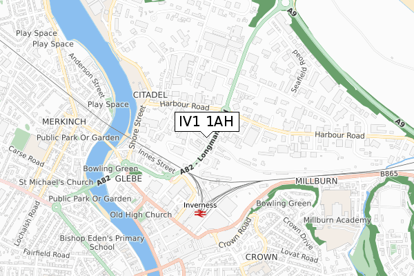 IV1 1AH map - small scale - OS Open Zoomstack (Ordnance Survey)