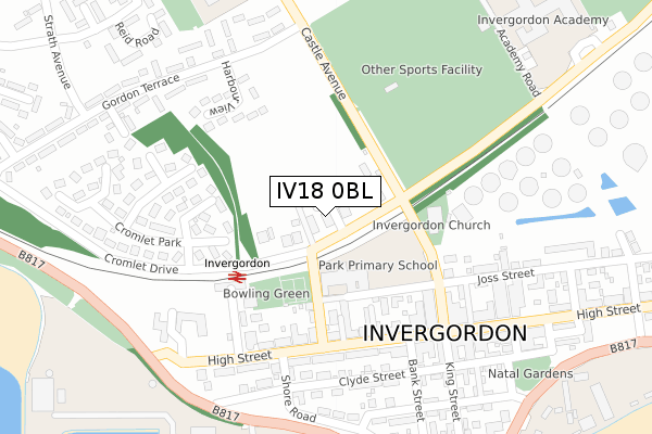 IV18 0BL map - large scale - OS Open Zoomstack (Ordnance Survey)