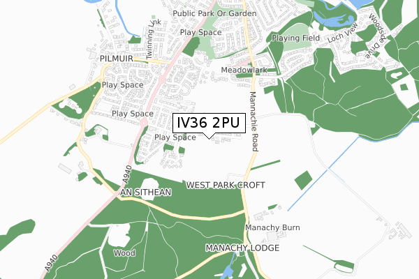 IV36 2PU map - small scale - OS Open Zoomstack (Ordnance Survey)