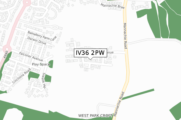 IV36 2PW map - large scale - OS Open Zoomstack (Ordnance Survey)