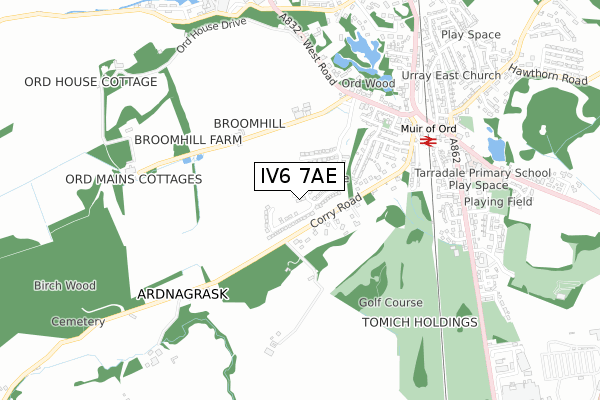 IV6 7AE map - small scale - OS Open Zoomstack (Ordnance Survey)