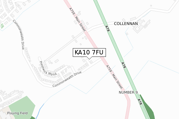 KA10 7FU map - large scale - OS Open Zoomstack (Ordnance Survey)