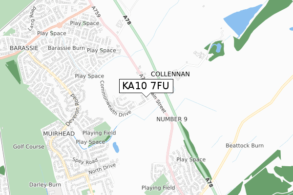 KA10 7FU map - small scale - OS Open Zoomstack (Ordnance Survey)