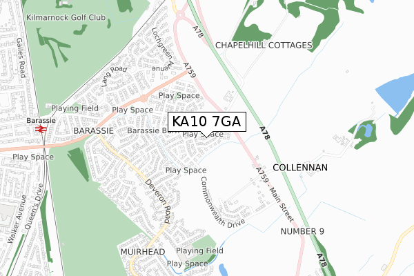 KA10 7GA map - small scale - OS Open Zoomstack (Ordnance Survey)