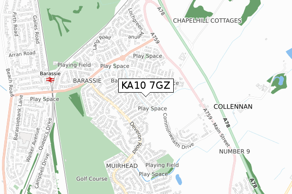 KA10 7GZ map - small scale - OS Open Zoomstack (Ordnance Survey)