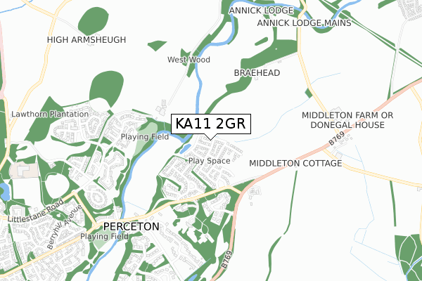 KA11 2GR map - small scale - OS Open Zoomstack (Ordnance Survey)