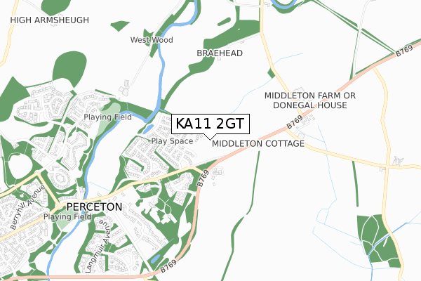 KA11 2GT map - small scale - OS Open Zoomstack (Ordnance Survey)