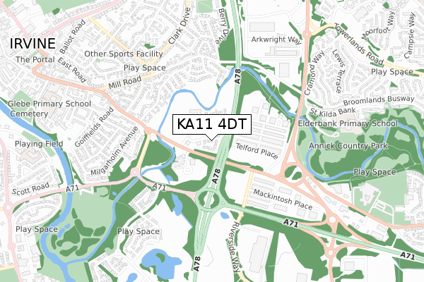 KA11 4DT map - small scale - OS Open Zoomstack (Ordnance Survey) KA11 4DT map - small scale - OS Open Zoomstack (Ordnance Survey)
