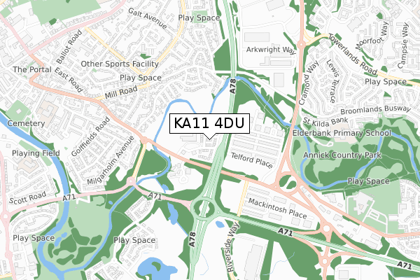 KA11 4DU map - small scale - OS Open Zoomstack (Ordnance Survey)