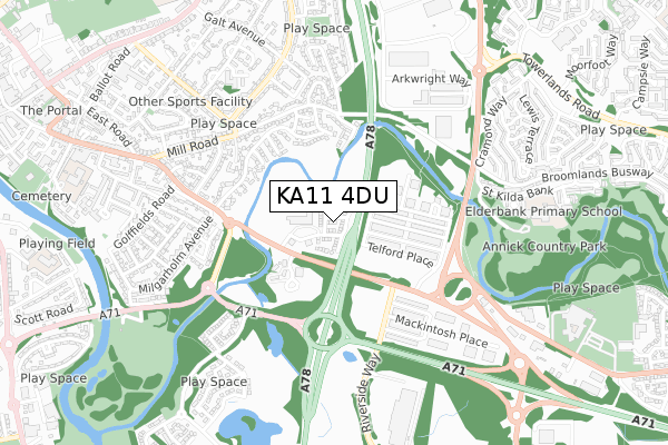 KA11 4DU map - small scale - OS Open Zoomstack (Ordnance Survey) KA11 4DU map - small scale - OS Open Zoomstack (Ordnance Survey)