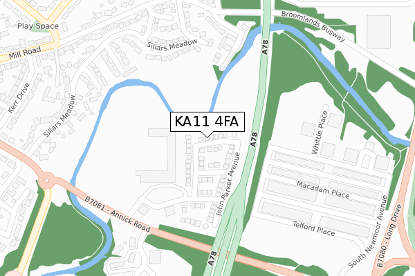 KA11 4FA map - large scale - OS Open Zoomstack (Ordnance Survey)
