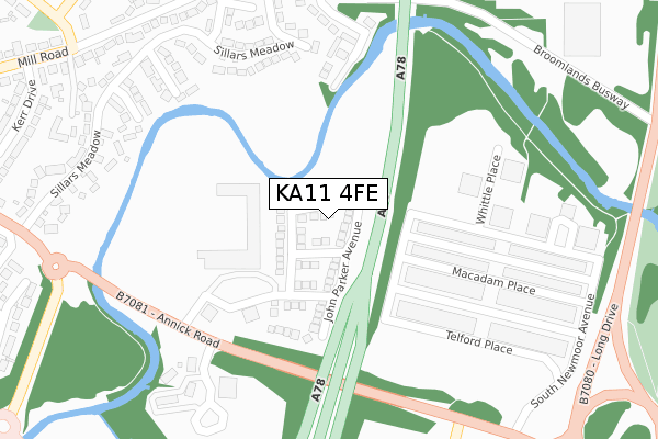 KA11 4FE map - large scale - OS Open Zoomstack (Ordnance Survey)