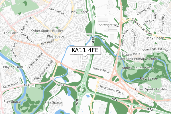 KA11 4FE map - small scale - OS Open Zoomstack (Ordnance Survey) KA11 4FE map - small scale - OS Open Zoomstack (Ordnance Survey)