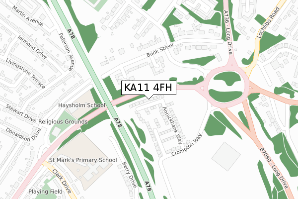 KA11 4FH map - large scale - OS Open Zoomstack (Ordnance Survey) KA11 4FH map - large scale - OS Open Zoomstack (Ordnance Survey)