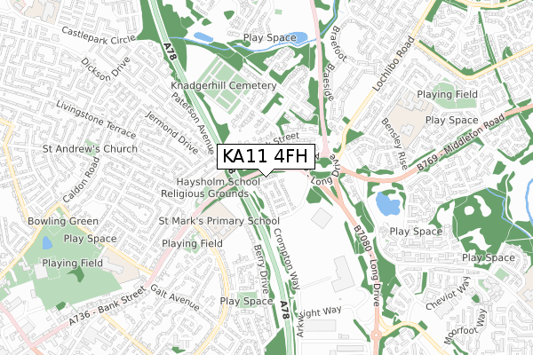 KA11 4FH map - small scale - OS Open Zoomstack (Ordnance Survey) KA11 4FH map - small scale - OS Open Zoomstack (Ordnance Survey)