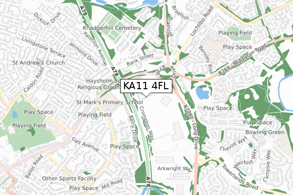 KA11 4FL map - small scale - OS Open Zoomstack (Ordnance Survey) KA11 4FL map - small scale - OS Open Zoomstack (Ordnance Survey)