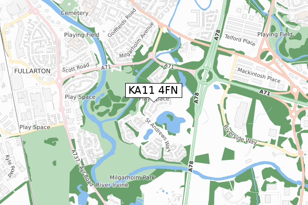 KA11 4FN map - small scale - OS Open Zoomstack (Ordnance Survey) KA11 4FN map - small scale - OS Open Zoomstack (Ordnance Survey)