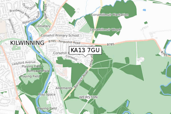 KA13 7GU map - small scale - OS Open Zoomstack (Ordnance Survey) KA13 7GU map - small scale - OS Open Zoomstack (Ordnance Survey)