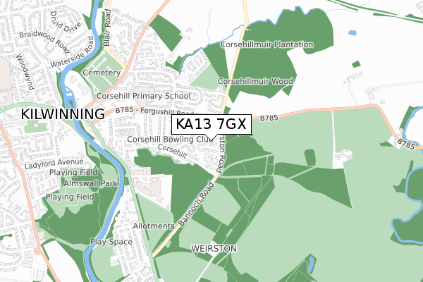 KA13 7GX map - small scale - OS Open Zoomstack (Ordnance Survey)