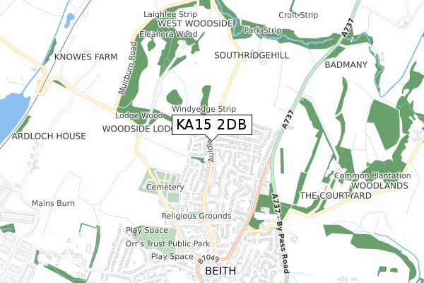 KA15 2DB map - small scale - OS Open Zoomstack (Ordnance Survey)