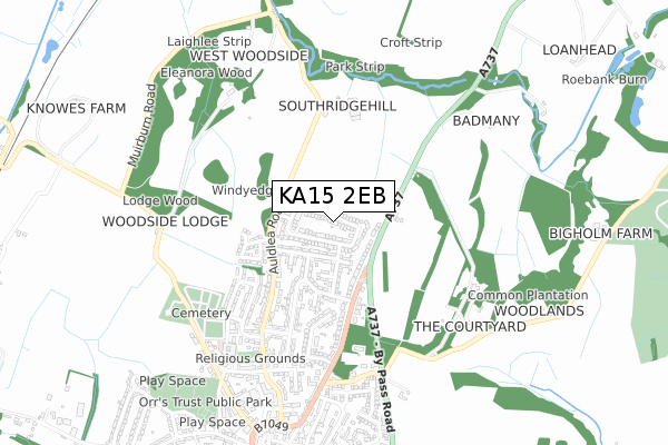 KA15 2EB map - small scale - OS Open Zoomstack (Ordnance Survey)