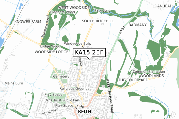 KA15 2EF map - small scale - OS Open Zoomstack (Ordnance Survey)