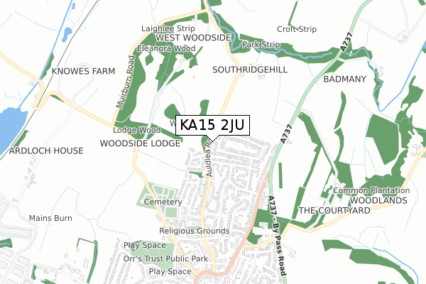 KA15 2JU map - small scale - OS Open Zoomstack (Ordnance Survey)