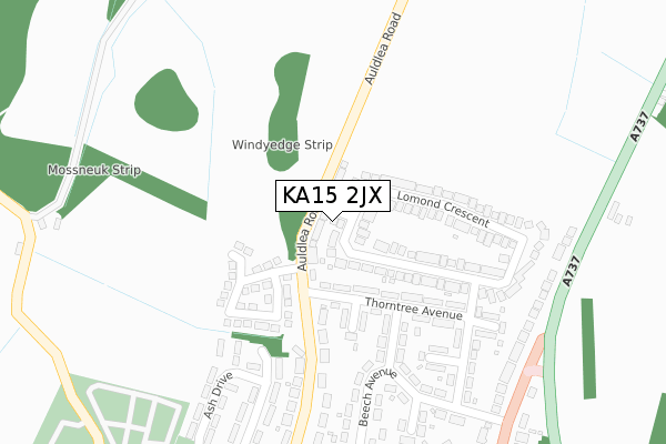 KA15 2JX map - large scale - OS Open Zoomstack (Ordnance Survey)