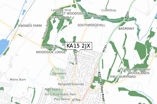 KA15 2JX map - small scale - OS Open Zoomstack (Ordnance Survey)