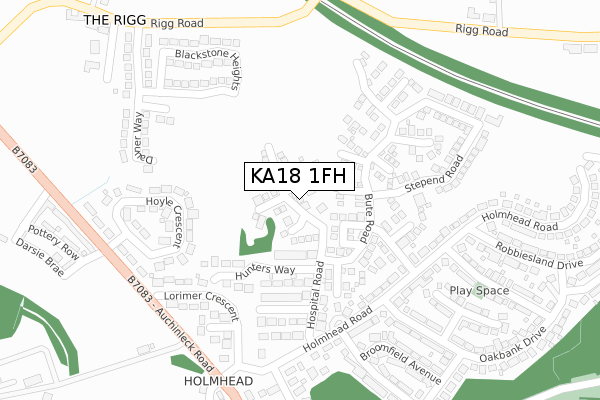 KA18 1FH map - large scale - OS Open Zoomstack (Ordnance Survey)