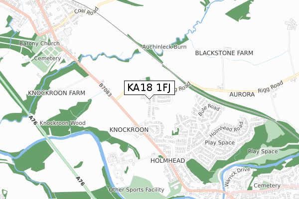 KA18 1FJ map - small scale - OS Open Zoomstack (Ordnance Survey)