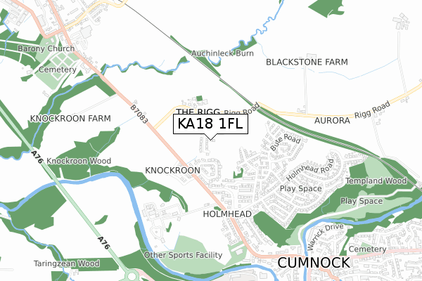 KA18 1FL map - small scale - OS Open Zoomstack (Ordnance Survey)