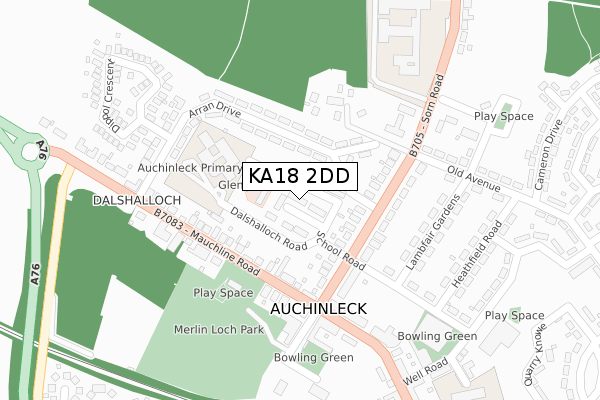 KA18 2DD map - large scale - OS Open Zoomstack (Ordnance Survey)