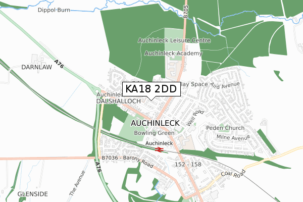 KA18 2DD map - small scale - OS Open Zoomstack (Ordnance Survey)