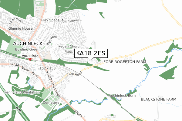 KA18 2ES map - small scale - OS Open Zoomstack (Ordnance Survey)
