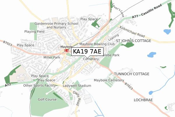 KA19 7AE map - small scale - OS Open Zoomstack (Ordnance Survey)