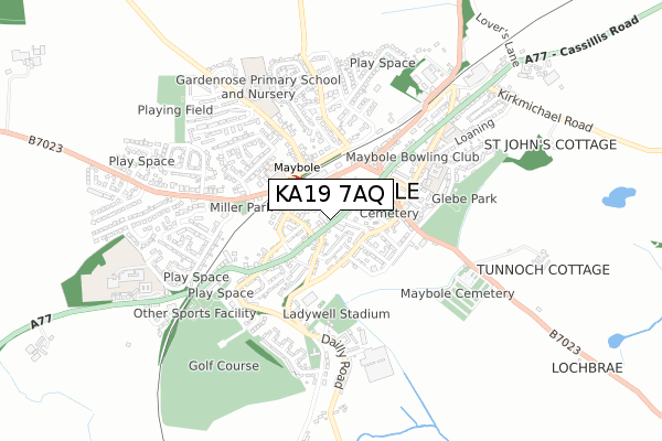 KA19 7AQ map - small scale - OS Open Zoomstack (Ordnance Survey)
