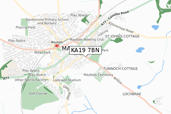 KA19 7BN map - small scale - OS Open Zoomstack (Ordnance Survey)